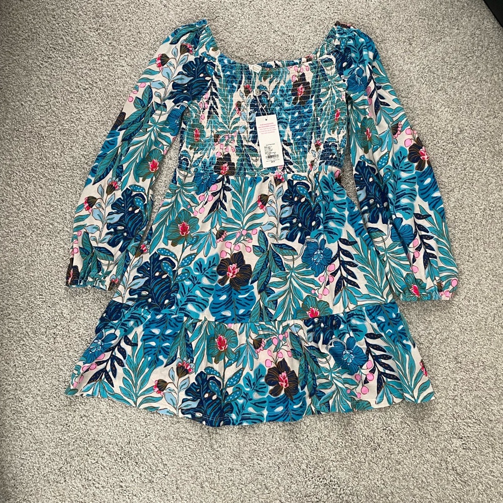 Lilly Pulitzer Mini Jilly Long Sleeved Dress in Breezy Aqua Best Fronds Forever
